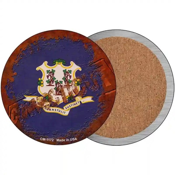 SB Connecticut Rusty Stamped Novelty Circle Coaster Set of 4