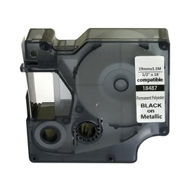 NEOUZA 18487 Compatible for DYMO Rhino Industrial IND Permanent Polyester Label Tape Length 5.5m (18mm, Black on Metallic)