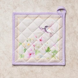 Maison d' Hermine Oven Glove (19 cm x 33 cm) & Pot Holder (20 cm x 20 cm) Set of 100% Cotton, Heat Resistant for Mother's Day Gifts, Barbecue, Cooking, Barbecue, Magnolia Mornings - Spring/Summer