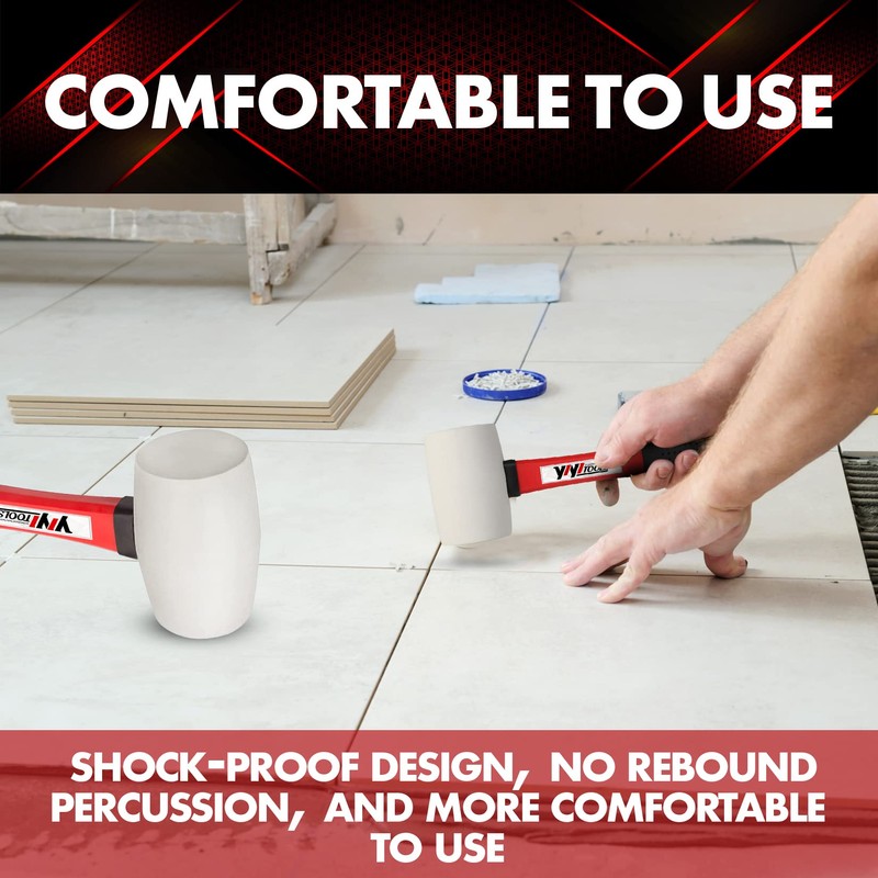 YIYITOOLS Rubber Hammer, 16oz rubber mallet With fiberglass Handle,white