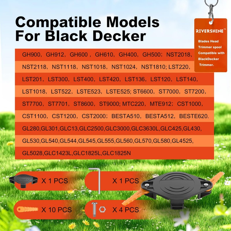 Rivershine Trimmer Plastic Blades Head,Compatible with Black Decker GH900 GH600