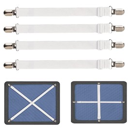 NAMIX 4 Piece Bed Sheet Straps Adjustable Bed Sheet Straps (70-230cm) Bed Sheet Straps with Metal Clips Tensioners Bed Sheet Tie Down Straps for Bed Sheets Mattresses Ironing Boards or Sofas