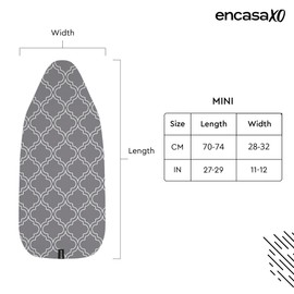 Encasa XO Ironing Board Cover and Pad 28"x12" - Thick 3mm Felt Padding, Drawstring Tightening & Lock, Easy Fit, Scorch & Stain Resistant, Fits Mini Ironing Board - Grey Tiles