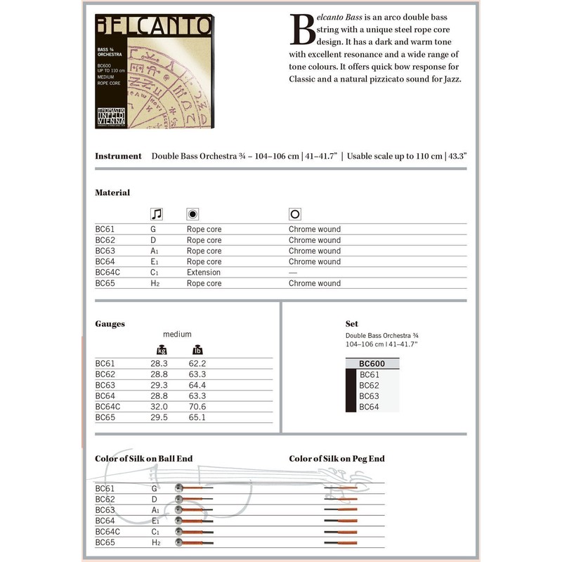 BELCANTO コントラバス弦 バラ(A) BC63