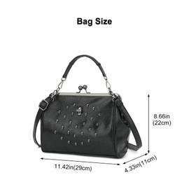 Women Skull Handbag Vintage PU Kiss Lock Gothic Rivet Shoulder Crossbody Bag Evening Clutch Satchel Purse (Black-full Skull)