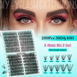 Natural Lash Clusters Left&Right Eyelash Clusters 280pcs C Curl Wispy Cluster Lashes DIY Individual Lashes Extension Thin Band Cluster Eyelashes Extensions(30D+40D)
