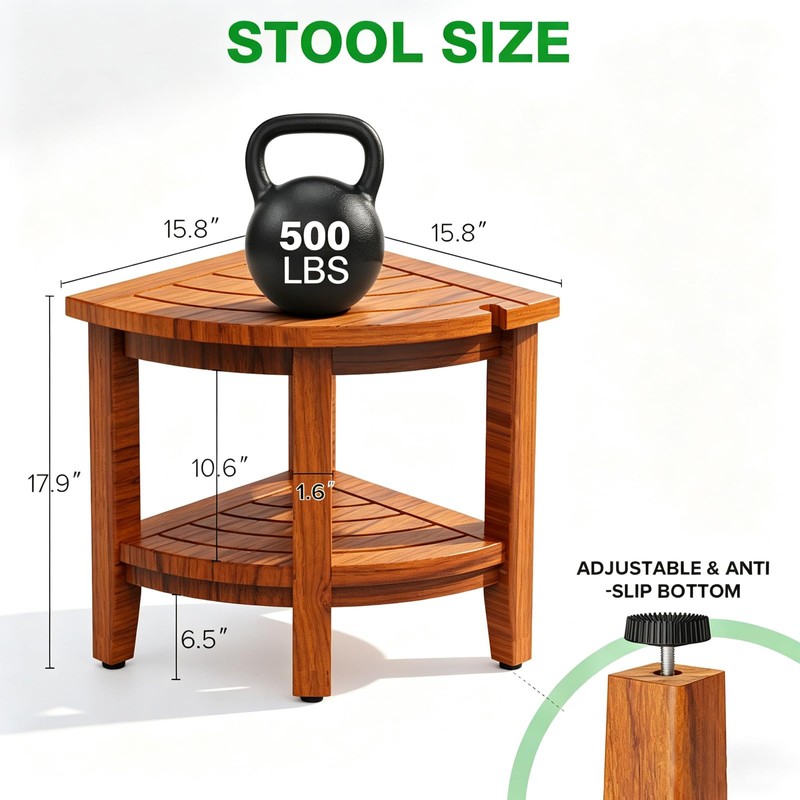 Teak 18" Corner Shower Bench Stool for Inside Shower