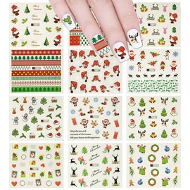ALYDREW 250+ Christmas Water Slide Nail Decals Large Christmas Water Slide Nail Art Nail Decal Sheets (12 sheets)