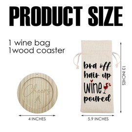 Burlap Wine Bags With Drawstrings & Wood Coaster-Bra Off Hair Up Wine Poured-Reusable Wine Gift Bags For Woman Girls Bachelorette Female Party Ladies Night Favors & Supplies-A15