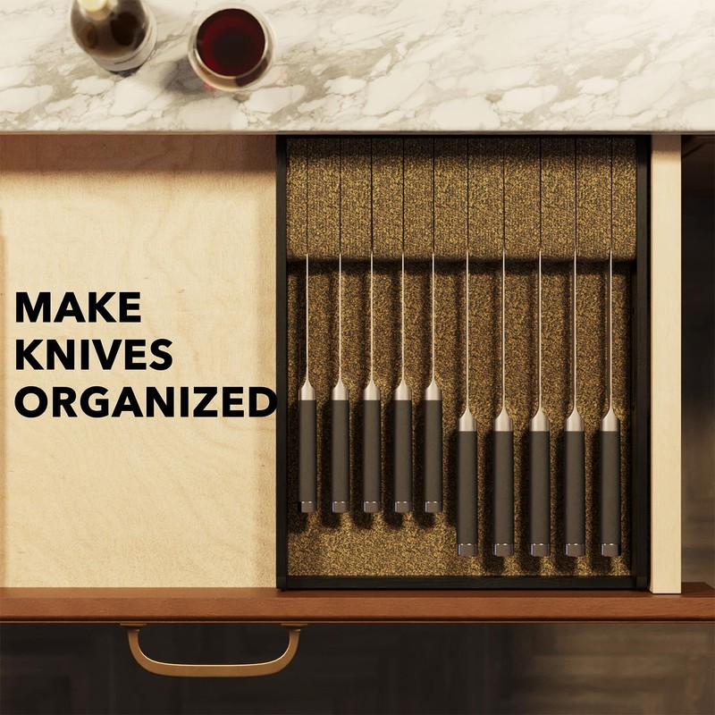 SpaceAid Large Knife Drawer Organizer Bamboo Insert Dock, Kitchen Steak