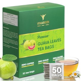 VINAREEN, 50 Premium Guava Leaves Tea Bags, 100% Natural Guava Leaf Tea, Graviola Tea, Te de Hojas De Guayaba, No Sugar, No Caffeine, No Gluten, Vegan - Boost Immunity & Rich in Antioxidants.