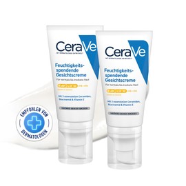 CeraVe Moisturising Face Cream with SPF 50, Hydrating Day Cream with Light Protection for Normal to Dry Skin, Protection Against UVA and UVB Radiation, 2 x 52 ml