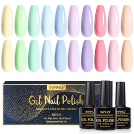 INPING Pastel Gel Nail Polish, Macaron Pink 10 Colors UV Nail Varnish 8ML | Pink Purple Blue Green Yellow Candy Spring Summer Long Lasting Gel Polish, Starter Friendly, for Home DIY & Salon Nail Art