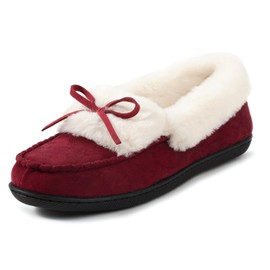 RockDove Women's Faux Fur Lined Micro Suede Moccasin Slipper, Size 6 US Women, Wine