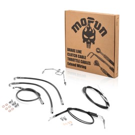 Mofun Throttle and Idle Cable & Extended Length Non-ABS Hydraulic Front Brake Line and Clutch Cable Compatible with Harley Dyna Low Rider FXDL Fat Bob FXDF 2008-2017, Fit 12"-14" Handlebar Black
