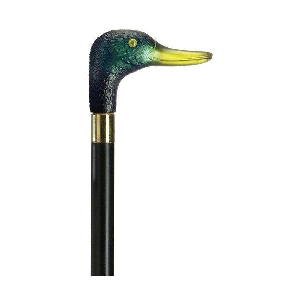 Walking Cane - Unisex translucent duck handle with brass plate band set on a 7/8" tapered hardwood shaft, 36" long w/rubber tip.