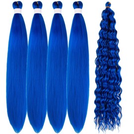Gozill Blue Braiding Hair Pre stretched Boho Braids Kanekalon Prestretched Braiding Hair for Bohemian Hair Ez Braid Micro Braiding Hair Synthetic Curly Deep Wave Braids