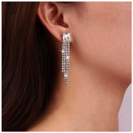Atentuyi Long Tassel Rhinestone Earrings Gold Sparkling Long Chandelier Earrings Rhinestone Drop Earrings Crystal Linear Earrings Rhinestone Chain Earrings Jewellery for Women and Girls, Crystal
