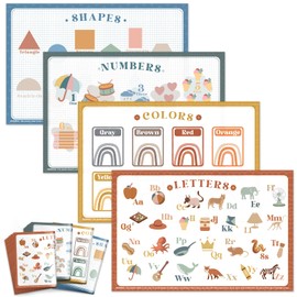 Babebay Disposable Placemats for Baby, 40 Pack Sticky Toddler Placemat for Restaurants, Dining Table, Party, Travel, 12" x 18" with 4 Designs