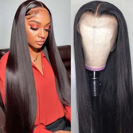 VTAOZI 28 Inch 13x4 Lace Front Wigs Human Hair Pre Plucked for Black Women 200 Density Straight Lace Frontal Glueless Wigs Human Hair with Baby Hair