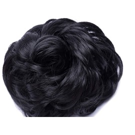 1 PCS Messy Bun Hair Extension Scrunchies Messy Bun Hair Piece for Women Curly Wavy Scrunchy Updo Bun Extensions Dark Black