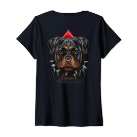 Womens Rottweiler Dog in Punk Rock Style V-Neck T-Shirt