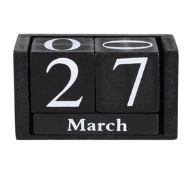 Wooden Desk Calendar, Perpettual Year Vintage Table Desk Calendar, Date of the Month Display for Home Office (3.7 x 2.04 x 1.61 inches) (Black)