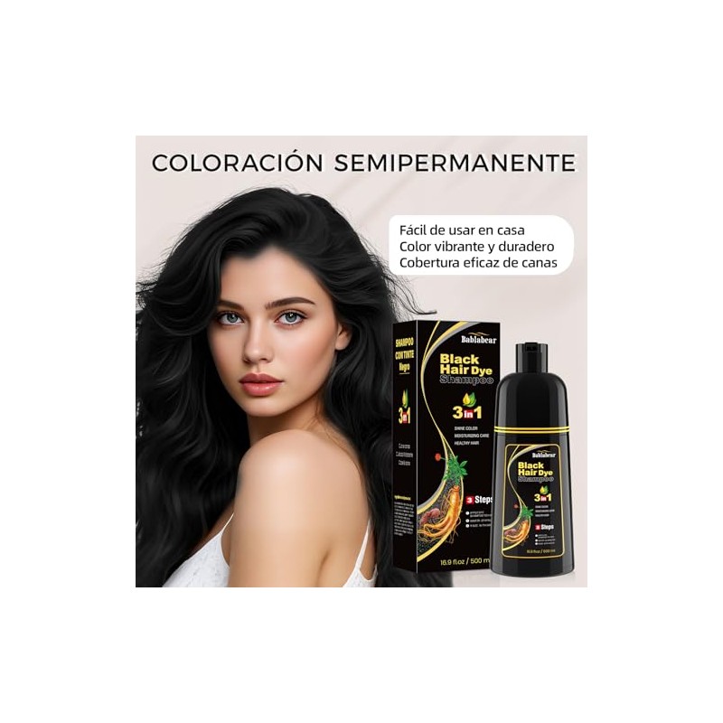 Black Hair Dye Shampoo Tinte Cubrir Canas Hombres Mujeres Cobertura