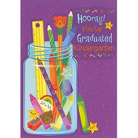 Designer Greetings Smiling School Supplies in Glass Jar Kindergarten Graduation Congratulations Card