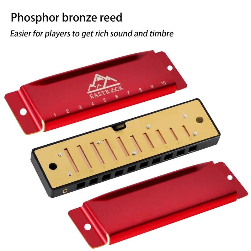 EastRock Harmonica C-major Harmonica with Box 10-hole harmonica for student,