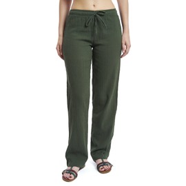 J & Ce Women's Gauze Cotton Beach and PJ Pants (Green, Medium)