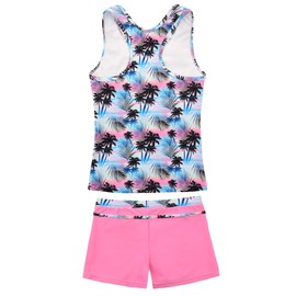 JerrisApparel Little Girls' Summer Two Piece Boyshort Tankini Kids Swimsuit (14-15/Tag Size 5XL, Pink Tropical)