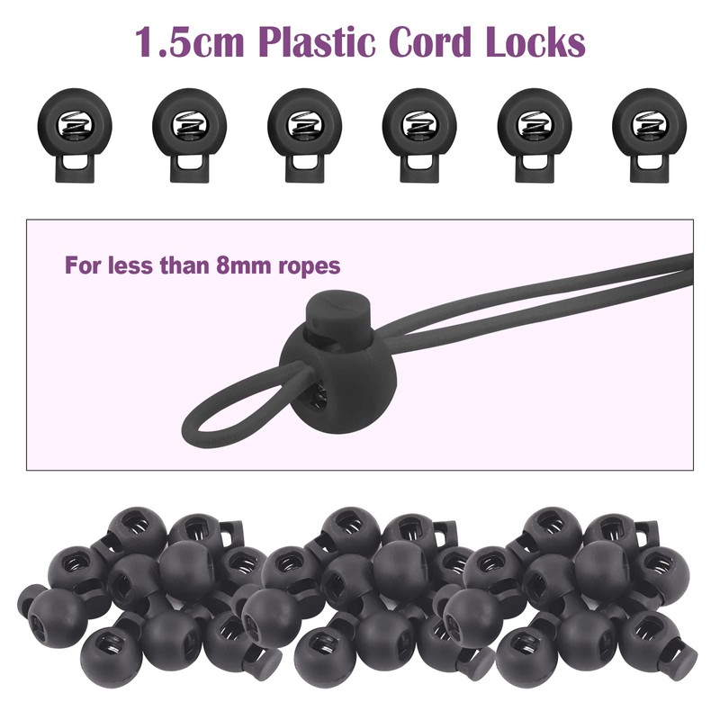 Swpeet Pack of 105 Round Single Hole Plastic Cord Locks