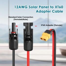 MOOKEERF Solar to XT60 Charge Extension Cable 12AWG 15FT XT60 Solar Cable Solar Connector to XT60 Adapter Cable for Solar Panel to Portable Power Station Solar Generator Battery Pack