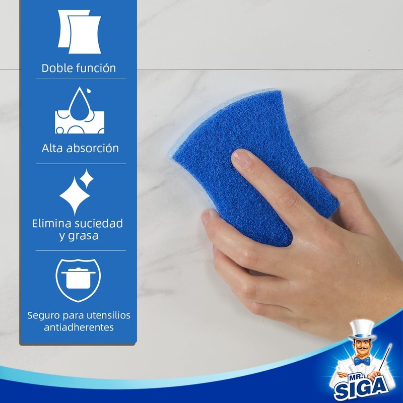 MR.SIGA Esponja Exfoliante de celulosa antiarañazos para Cocina, Doble Cara,
