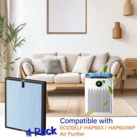 HAP603 Replacement Filter for ECOSELF HAP603 / HAP603WF Air Purifier, 3 IN 1, H13 True Hepa with High-Efficiency Activated Carbon and Pre-Filter, 4 Pack, Blue