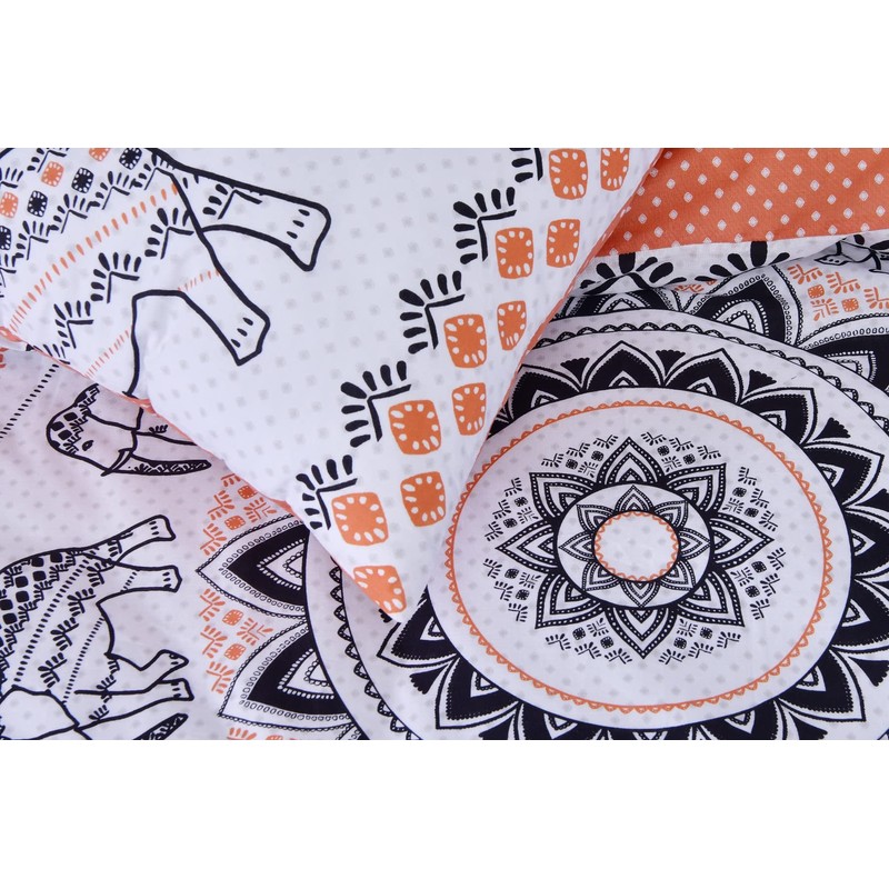 Sleepdown Tribal Elephant Mandala White Rust Orange Reversible Duvet Cover