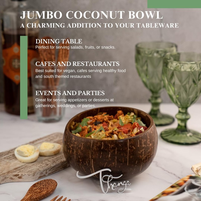 Thenga Artisan Jumbo Coconut Bowl, 900 ML, 1 Bowl, Spoon