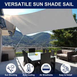 PureFit Rectangle Sun Shade Sails Outdoor 10 x 13 ft - Sun Protection Sunshades UV Block Shade Canopy, Patio Shades for Backyard, Deck and Lawn, Grey