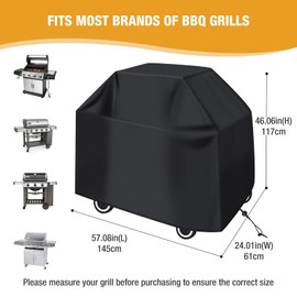 Diboniur Barbecue Cover Weatherproof, Grill Cover 210D Oxford, Weather Cover BBQ Waterproof, Windproof, Dustproof (147 x 61 x 117 cm, Black)