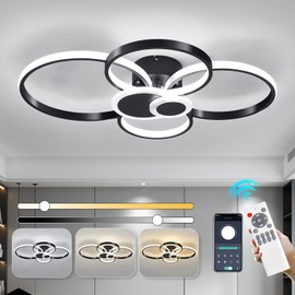 Ofenrd Modern Led Flush Mount Ceiling Light Fixture Black Close to Ceiling Light with Remote Control and Smart APP Dimmable 3 Color Ceiling Lamp for Living Room Bedroom Kitchen Dining Room.