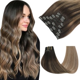 SAFIRENY Clip in Hair Extensions Human Hair 7pcs 160g 20 inch Balayage Dark Brown To Dirty Blonde Double Drawn Clip in Hair Extensions Human Hair (#2/6/18, 20")