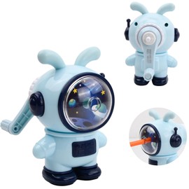 Dokpav Sacapuntas Con Manivela Manual, Sacapuntas De Conejo Espacial, Punta Ajustable, Sacapuntas Manual Portátil Para Niños, Con Deposito, Lindo Para Niños Para El Hogar Regalos Estudiantes (Azul)