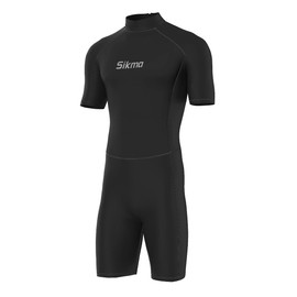 Sikma Men’s Wetsuit 3mm Neoprene Surfing Diving Suit Short Sleeves Back Zip Flexible and Comfortable Perfect for Swimming, Scuba Diving, Snorkeling (All Black, Small)