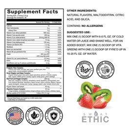Sweat Ethic Vita Greens Greens Superfood Powder, Daily Multivitamin with Digestive Enzymes, Probiotics, Prebiotics & Reds for Men and Women, Sweetened with Stevia, Strawberry Kiwi Flavor, 30 Servings