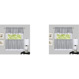 Achim Home Furnishings, Grey/White chim Home Furnishings DRTV24GW12 Darcy Window Curtain Tier Pair & Valance Set, 58" x 24" with 14" Valance, Pair (2)