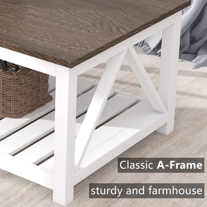 ChooChoo Farmhouse Coffee Table, Rustic Vintage Living Room Table with