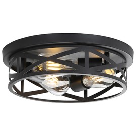 LYCUKYPAP Cage Flush Mount Ceiling Light Fixtures, 3-Light Farmhouse Light with Metal, 13 Inch Black Industrial Close to Ceiling Lights for House Indoor Living Room, Kitchen, Entryway and Foyer