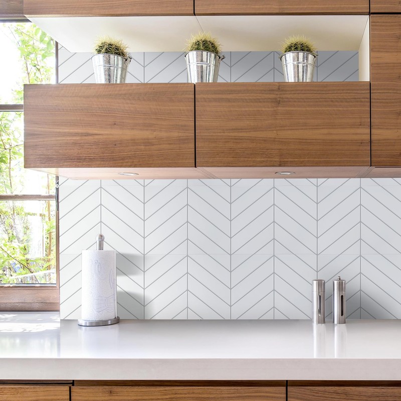 STICKGOO 10 Sheets Thicker Herringbone Peel and Stick Backsplash, 12.6”×9.7”