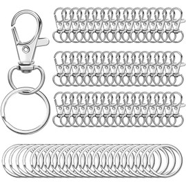 Argollas para llaveros, 100 broches de metal con llavero, incluye 50 Ganchos Giratorios Para Llavero Con Clip y 50 Anillos de Salto, Para llavero, joyería, accesorios para manualidades. (Plata)